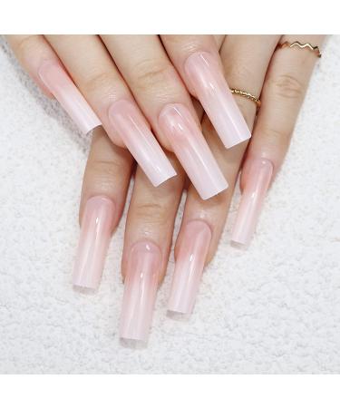 IMSOHOT Gradient Pink Extra Long Square Press on Nails - Nude False Acrylic Glue on Nails for Women and Girls | DIY C-001 - Buy Online on GoSupps.com