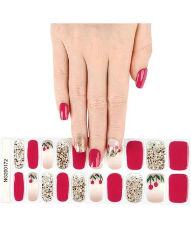 Foyute Semi Cured Gel Nail Strips 20 Pcs Soft Self-Adhesive Gel Nail Polish Wraps Sticker for Salon-Quality Manicure Set Long Lasting Easy to Apply & Remove Nail File & Wooden Stick (Cherries) - Buy Online on GoSupps.com