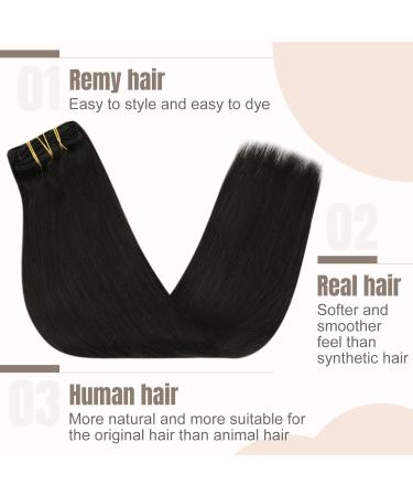 FSHINE Real Hair Clip-In Extensions - 40cm (16 inch) 120g Natural Black - 7 Pieces #1B - Premium Quality Real Hair Extensions - Buy Online on GoSupps.com