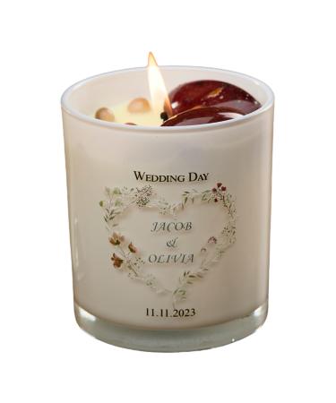 Personalised Wedding Day Candle Gift with Watercolour Floral Heart (Lavender)