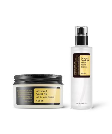 COSRX Snail Mucin Duo - Snail 92 Cream & Snail 96 Essence Daily Face Gel Moisturizer and Hydrating Serum for Face with Snail Secretion Filtrate Korean Skin Care