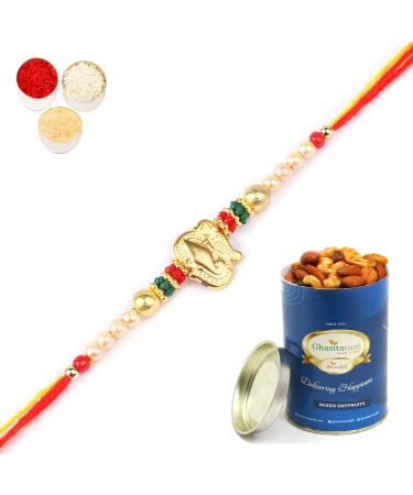 Ghasitaram Gifts Rakhis Online for Brother- R-2110 Rakhi Thread with 100 GMS of Dryfruits Mix Can Rakhi Set with 100 gms of Dryfruits Mix Can