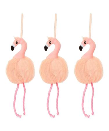 Pink Flamingo Loofah Bath Sponge Body Scrubber (3.5 x 11.5 In 3 Pack)