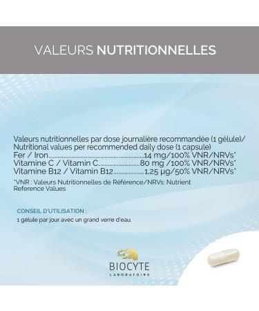 BIOCYTE Liposomal Iron - Energy and Immunity Food Supplement - Based on Iron Vitamin C Vitamin B12 - 30 Capsules - Pro - Buy Online on GoSupps.com