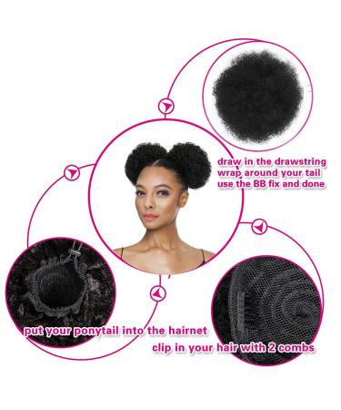 Inch High Afro Puff Synthetic Hair Bun | Kinky Curly Clip-In Extensions for Women | Drawstring Ponytail | 2 Pcs #1B - International Shipping Available - Buy Online on GoSupps.com