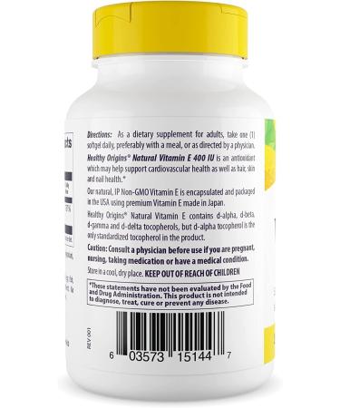 Healthy Origins Vitamin E 400 IU with Mixed Tocopherols - Non-GMO Skin Supplement - 90 Softgels - Buy Online on GoSupps.com