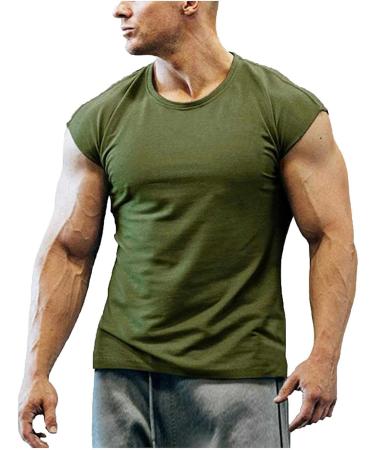 Men's Army Green Workout Sleeveless Shirt | Quick Dry Muscle Tee for Gym & Basketball | XX-Large - Buy Online on GoSupps.com