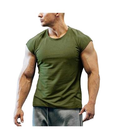 Workout Sleeveless Shirts for Men Athletic Gym Basketball Quick Dry Muscle Tee Fitness Training T-Back Tank Tops Army Green XX-Large