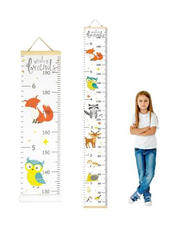 SYCARON Growth Chart Kids Nursery Height Charts Canvas Wall Ruler Removable Height Measure Chart Hanging Measuring Ruler Wall Decal with Hook for Nursery Bedroom Wall Decor - Animal