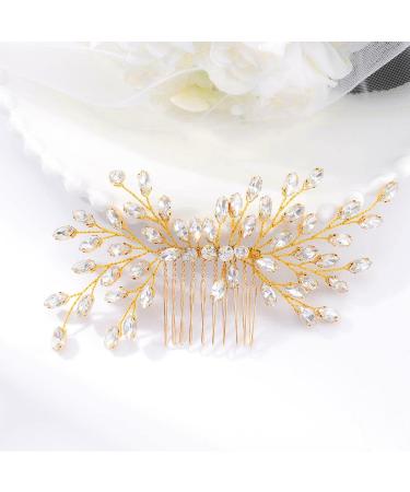 Fairvir Bridal Jewelry - Glittering Silver Rhinestones Wedding Comb & Hair Accessories for Women & Girls (Gold) - Buy Online on GoSupps.com