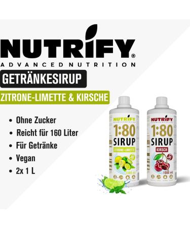 Nutrify Vital Fitness Drink 1:80 - Sugar-Free Lemon Lime & Cherry Beverage Concentrate | 2x1L Set | 160L Low-Calorie Sports Drink with Vitamins & L-Carnitine - Buy Online on GoSupps.com