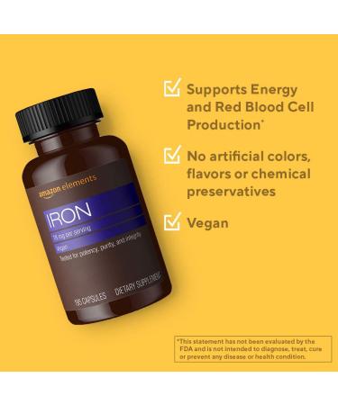 Amazon Elements Iron 18mg Capsules - Vegan, Supports Red Blood Cell Production, 195 Count (6 Month Supply) - Buy Online on GoSupps.com