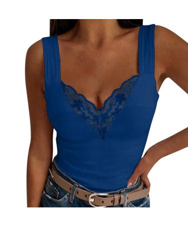 Sports bras for women sleeveless top women deep V-neck versatile pointed tops aesthetic wearer stretchless undershirt sexy y2k basic tank top summer tops s blue