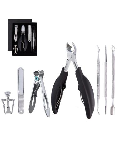 Toenail Clippers Kit for Ingrown/Thick Nail Ingrown Toenail Tool Kit with Ingrown Toenail Clipper/Corrector Wide Jaw Opening Nail Clipper for Thick Nail Pedicure Tool for Seniors/Adult by OOSOFITT Black