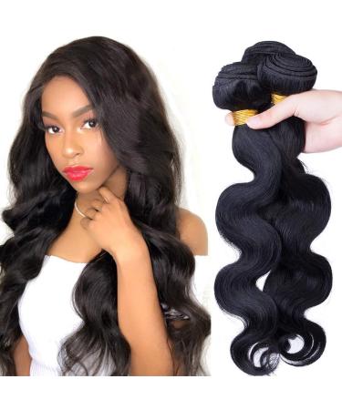 Brazilian Human Hair 3 Bundles Body Wave Weave Virgin Extensions 100% Unprocessed Brazilian Natural Black 12"14"16"