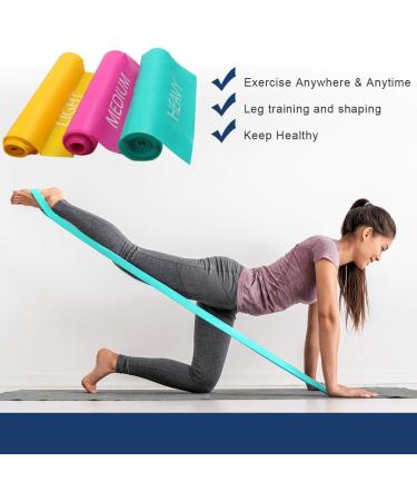 Coolrunner 7FT Elastic Flat Exercise Band Set - Latex Free Resistance Bands for Pilates Gym & Yoga - Includes Carry Bag - Green Yellow & Rose Red - Buy Online on GoSupps.com