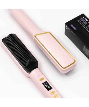 Hair Straightener Brush Ionic Hair Straightening Brush & Iron Hot Comb with LED Display 10s Fast Heating 30 Temp Settings Anti-Scald Professional Hair Tools for Styling Pink