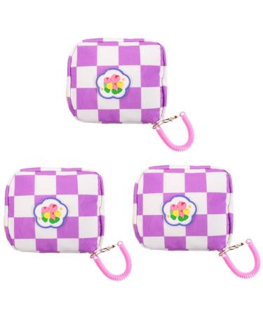 Healifty 3pcs Aunt's Towel Storage Bag Mini Clutch Pocket Organizer Pouch Mini Wallet for Women Mini Makeup Bag Portable Period Bag Zipper Storage Bags Pu Violet Button Tampon Holder Cute
