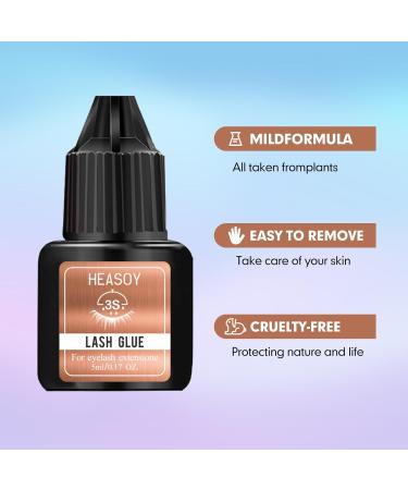 Eyelash Extension Glue by Heasoy - Extra Strong 5ml | 3 Sec Drying | 7 Weeks Retention | Black Adhesive for Self & Professional Use - Buy Online on GoSupps.com