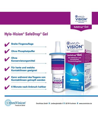 Hylo-Vision Safedrop Gel Eye Drops - Relief for Dry Eyes Preservative-Free Contact Lens Safe 2x10 ml - Buy Online on GoSupps.com