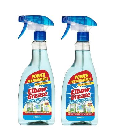 Pack of 2 Elbow Grease Glass Cleaner with Vinegar for Windows and Mirrors - 500 ml - Power Performance Streak Free Window Cleaning Equipment