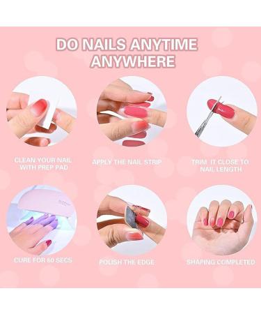 Quinnas Gel Nail Stickers with Uv Light Semi Cured Gel Nail Strips DIY Gel Nail Stickers Kit French Manicure Gel Polish Strips Long Lasting Works Any Nail Easy to Apply & Remov (D) - Buy Online on GoSupps.com