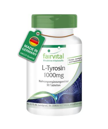 fairvital Fairvital | L-Tyrosine 1000mg - 90 tablets - 1000mg per tablet - tested quality and high dose - 100% vegan - Fa