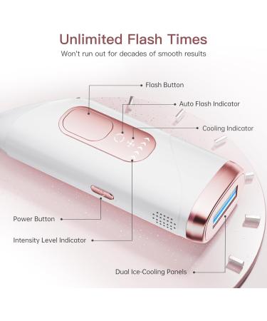 IPL Hair Removal Device with Ice Function | Unlimited Flash & 3 Modes | Effective Laser for Body Face Armpits & Bikini - A-Rosa White - Buy Online on GoSupps.com
