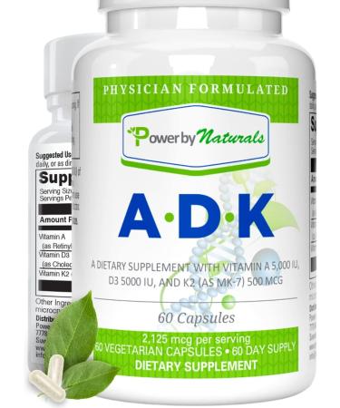 Power By Naturals ADK Vitamin Supplements - Vitamin A, D3 5000 IU, K2 MK-7 - 60 Capsules - Buy Online on GoSupps.com