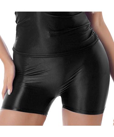 YiZYiF Women's Oil Glossy High Waist Yoga Booty Shorts Black - Medium - Buy Online on GoSupps.com