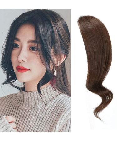 2PCS Wave Side Bang Real Human Hair Clip in Bangs Curly Fringe Hair Extensions(Dark Brown Color) Dark Brown Side Bangs 2PC