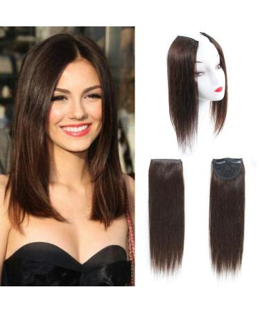 2 Pieces Dark Brown Human Hair Clip in Hair Extensions 14inch Straight Hairpiece about 25g/pc total 50g 14 Inch (Pack of 1) Dark Brown