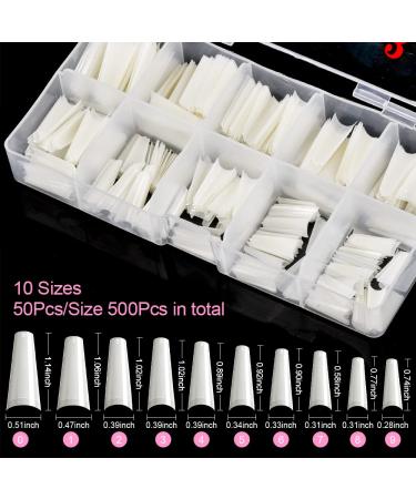 500Pcs IKOCO Natural Coffin Nail Tips Set with Accessories - Ballerina False Nails Kit for Salons and DIY Nail Art - Half Cover White Acrylic Nails - Buy Online on GoSupps.com