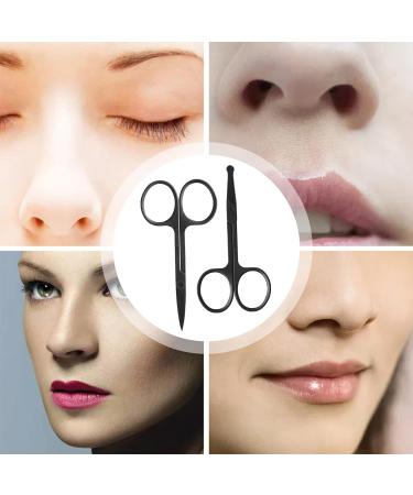 Stainless Steel Shaving Scissors Set for Men and Women - 2pcs Pointed & Round Nose Hair Makeup Tools, Ideal for Home and Salon Use (Black) - Buy Online on GoSupps.com