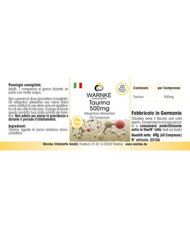 Taurine 500mg Vegan 60 Tablets - Magnesium Stearate Free | Warnke Vitalstoffe - Buy Online on GoSupps.com