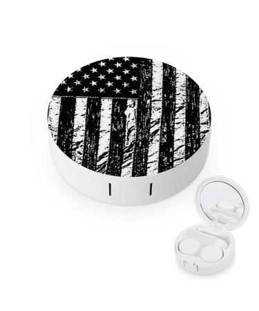 Compatible with Black And White Vintage Retro American Flag Contact Lens Cases 5 in 1 Travel Contact Lens Box with Mirror Tweezers Remover Tool Solution Bottle for Outdoor Office Daily Use White One Size