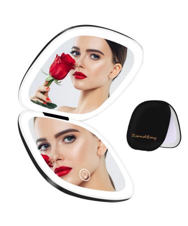 ZsandBmy Compact Mirror  Lighted Travel Makeup Mirror with 1X/10X Magnifying Dual-Side Dimmable Portable 3.5'' Small Pocket Mirror  USB Rechargeable Black