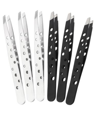 Precision tweezers professional eyebrow tweezers made of stainless steel ingredient hair face hair splinter blackheads tick remover for women and men black and silver 6 pieces
