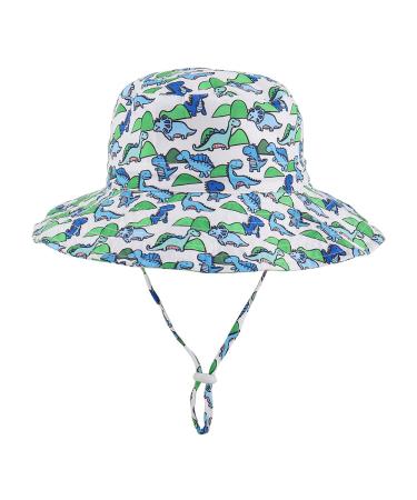 LACOFIA Toddler Baby Sun Hat Unisex Kids Summer Bucket Hat Wide Brim for Outdoor Swim Beach Pool Adjustable 3-7 Years B-Dinosaur