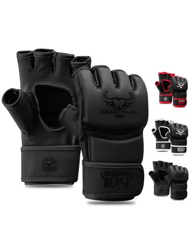 Beastrage MMA Gloves for men and women Martial Arts Mids Grappling Sparring Venelated Palm Vegan Leder Cage Fighting Muay Thai Kickboxing Boxing Sack Kickboxing M Black