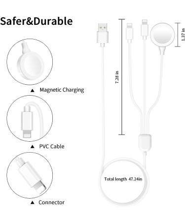 3-in-1 Charger Cable for Apple Watch, iPhone & Airpods | Wireless Watch Charger | Compatible with Apple Watch Series 7-1, iPhone 13-11 Pro Max, iPad - White - Buy Online on GoSupps.com