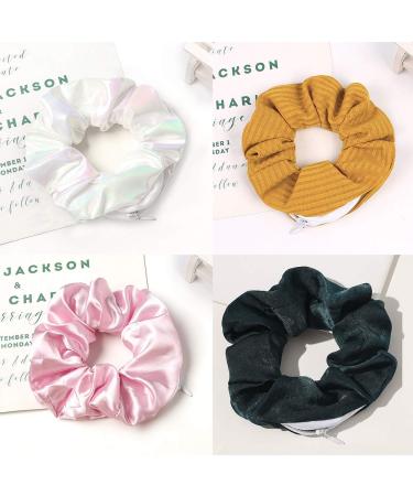 Premium Velvet Hair Tie Scrunchies with Hidden Zipper Pocket - 12 Pcs for VSCO Girls & Women | Chiffon Leopard Dots Plaid Hair Accessories - Buy Online on GoSupps.com
