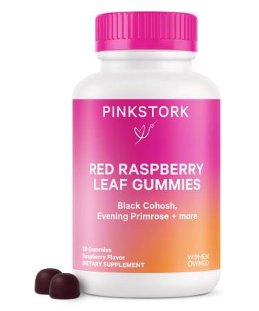 Pink Stork Red Raspberry Leaf Gummies - Third Trimester Labor Prep + Postpartum Mood Essentials with Evening Primrose Oil + Black Cohosh - 60 Vegan Gummy Supplements Non-GMO