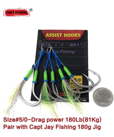 Capt Jay Fishing Assist Hooks - 3 pcs 5/0 Glow Green Jigging Hooks for Slow & Fast Jigs - Buy Online on GoSupps.com