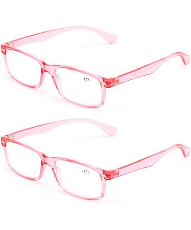 Buy V.W.E. 2 Pairs Casual Rectangular Reading Glasses - Stylish Simple Readers in Blue Red Clear & Light Pink | 1.5x Magnification - International Shipping Available - Buy Online on GoSupps.com