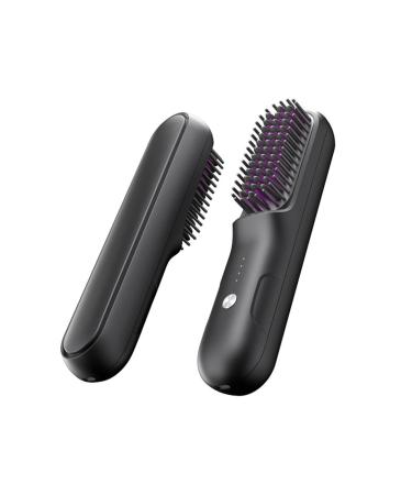 Hair Straightener Brush Hair Straightening Comb for All Hair Types with Nano Heating Teeth Double Anion Technology Hair Pro Heated Brush Mini Ionic Hot Comb Straightener (Black) (2-PC)