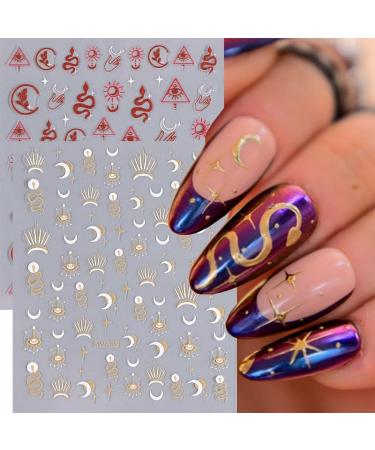 JMEOWIO 9 Sheets Moon Star SnakeNail Art Stickers Decals Self-Adhesive Nail Supplies Nail Art Design Decoration Accessories - Buy Online on GoSupps.com