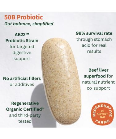 EarthFirst Organic Probiotic 50B CFU with Beef Liver Regenerative Organic Certified Daily Gut Health Supplement Supports Digestion Immune & Emotional Wellness 60 Tablets - Buy Online on GoSupps.com
