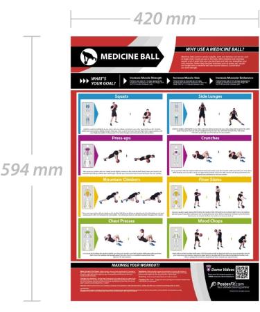 Medicine Ball Exercise Poster | Improve Strength Training & Fitness | Targets Muscle Groups | Laminated for Home & Gym | Free Online Video Support | 594mm x 420mm (A2) - Buy Online on GoSupps.com