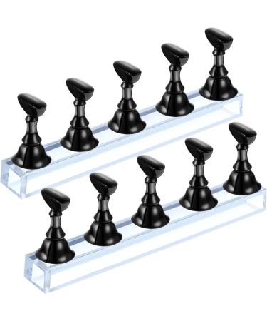 2 Sets Acrylic Nail Display Stand Nail Tip Practice Holder Magnetic Nail Practice Stand Fingernail DIY Nail Art Stand for False Nail Tip Manicure Tool Home Salon Use (Black)